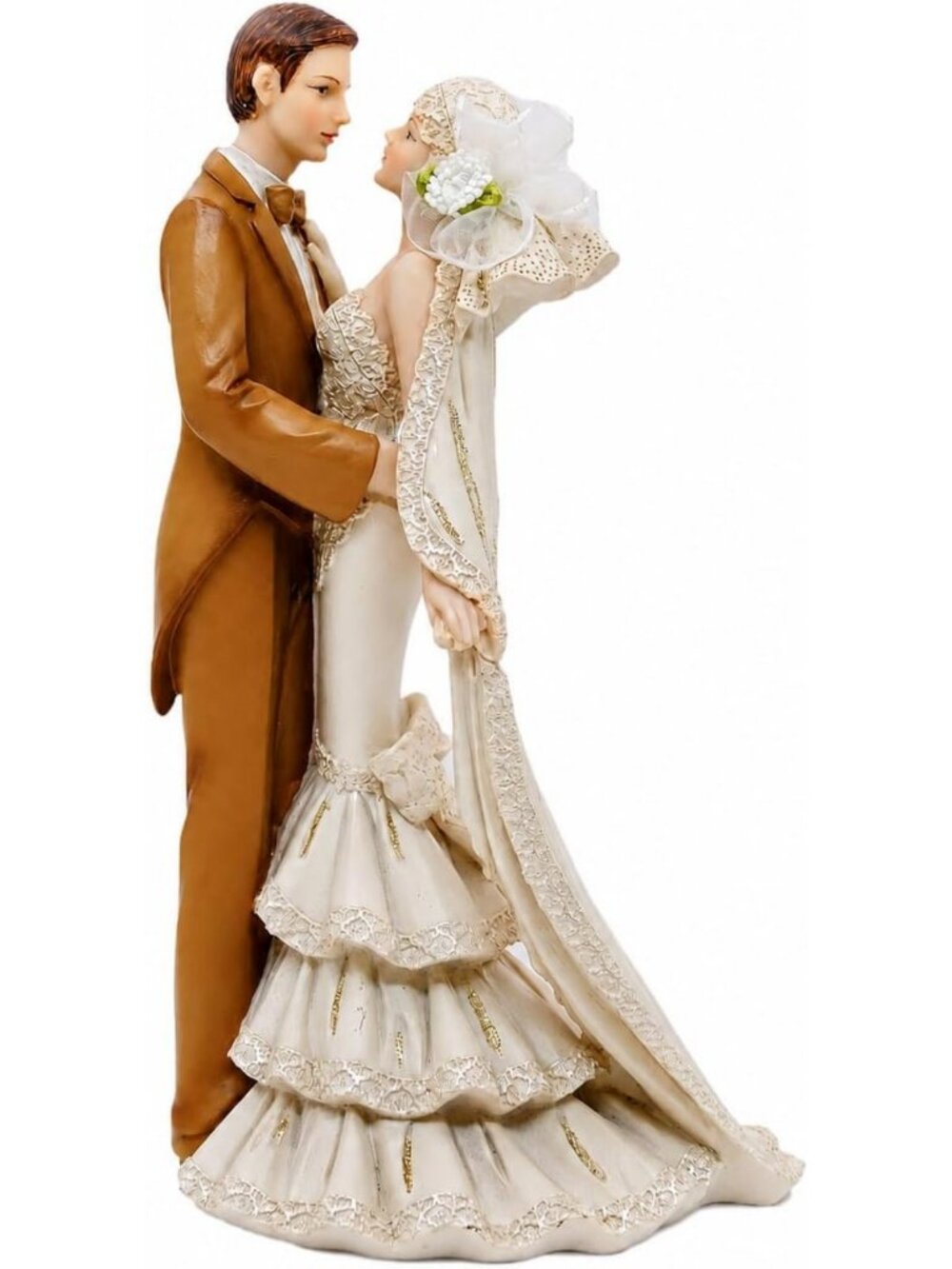 Elegant Hand-Painted Victorian Bride & Groom Figurine - Romantic Wedding Cake